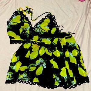 Lemon Pattern Bralette and Shorts
